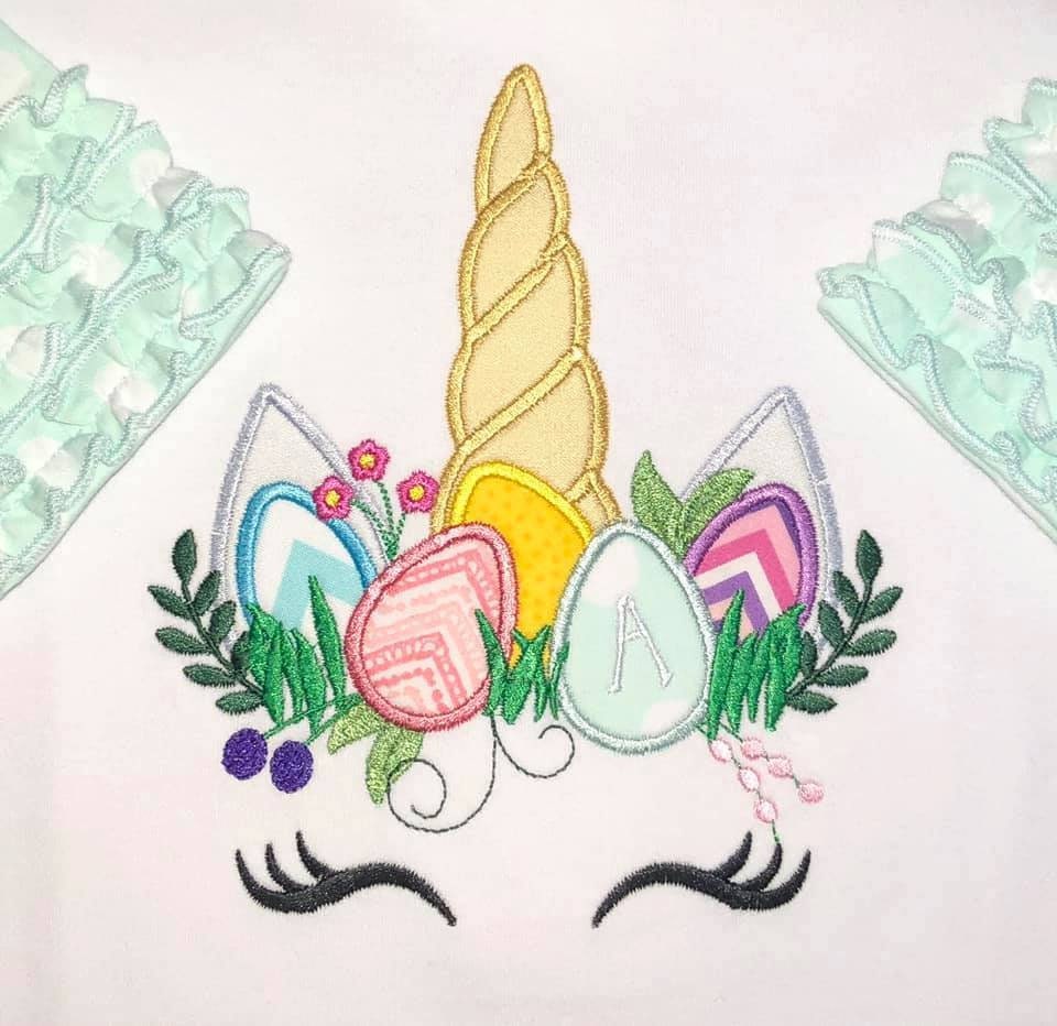 Easter unicorn, pretty eyes Unicorn head with eggs and grass crown machine embroidery applique designs Rainbow unicorn 4x4 5x7 6x10