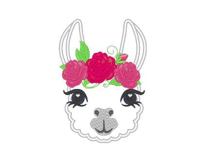 Pretty eyes llama with roses Machine Embroidery 4" 5" 6" 7" | PES DST JEF | Artapli