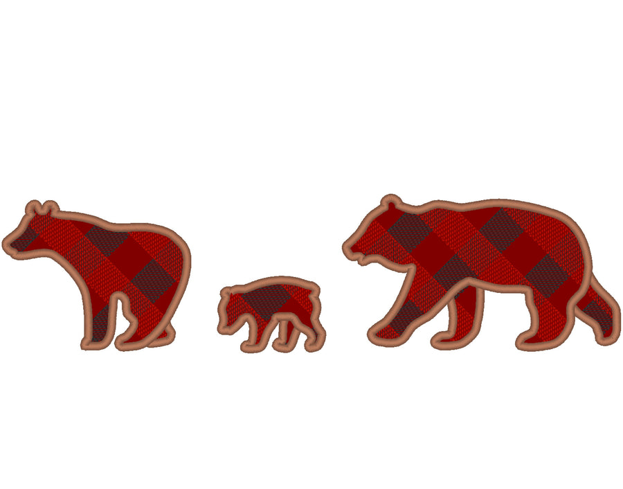 Plaid Bear Family Machine Embroidery 1.5" 2" 2.5" 3" 3.5" 4" | PES DST JEF | Artapli