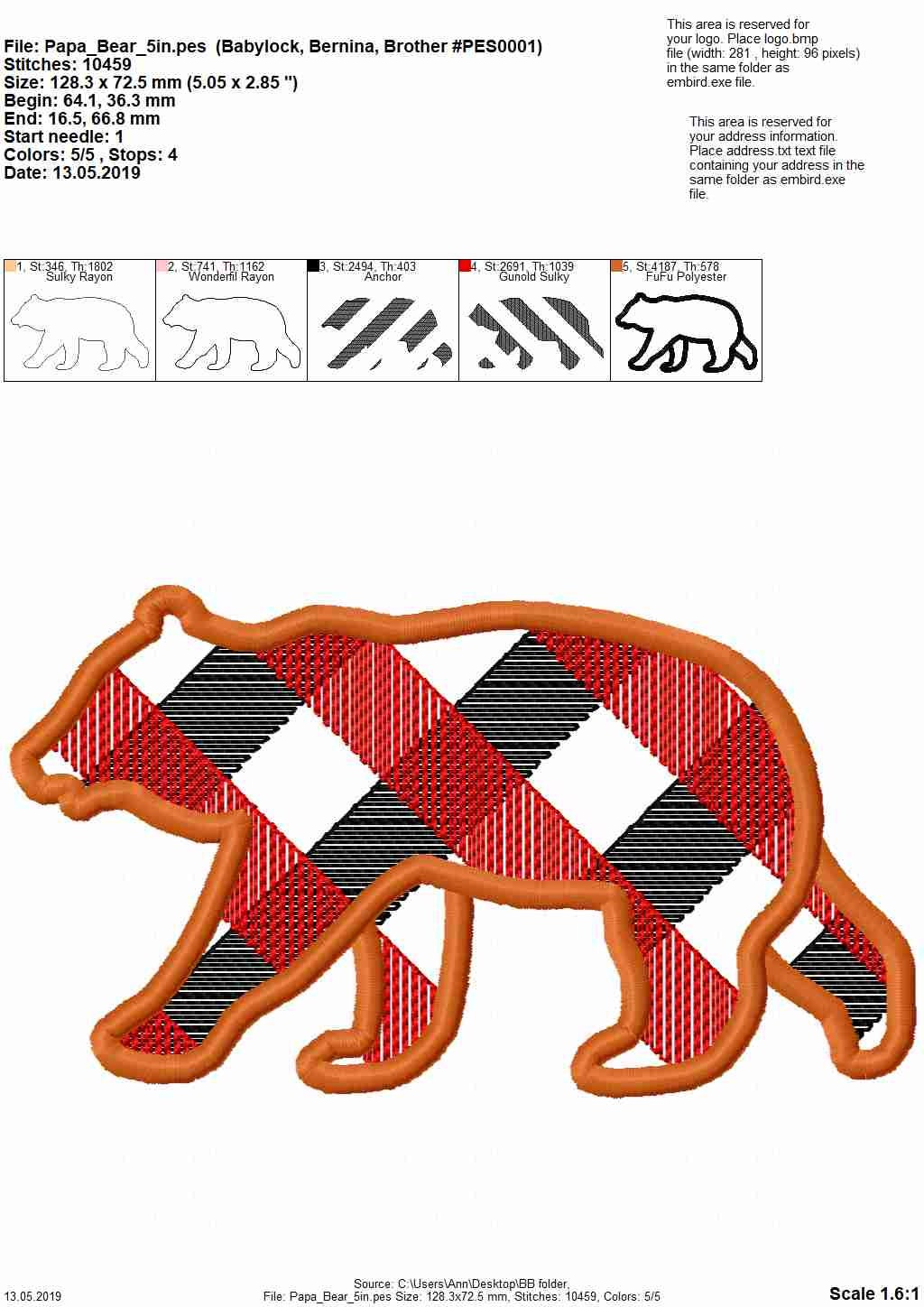 Plaid Bear Family – Bear embroidery design by Artapli