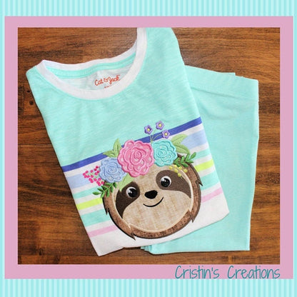 Floral Sloth pretty eyes rose bouquet applique machine embroidery designs