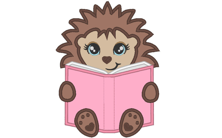 Hedgehog Reading Book Applique - image 1