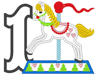 Carousel Birthday Number One 1 Applique Embroidery 4" 5" 7" | PES DST JEF | Artapli