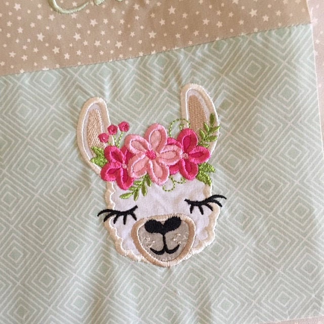 Floral Llama alpaca head pretty eyes flower crown applique machine embroidery designs