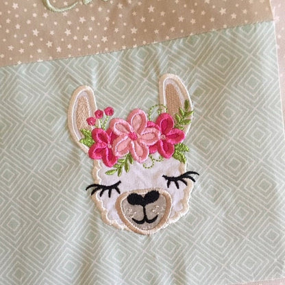 Floral Llama alpaca head pretty eyes flower crown applique machine embroidery designs
