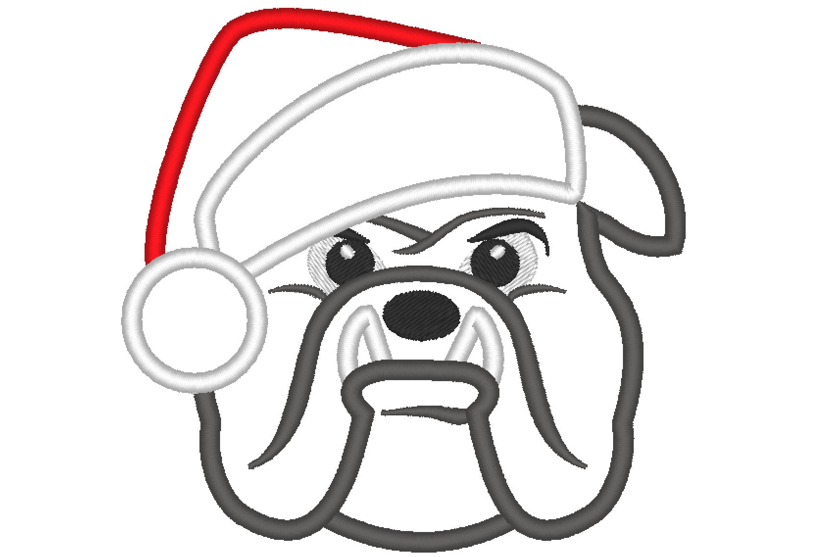 Bulldog Christmas dog Santa hat applique machine embroidery designs