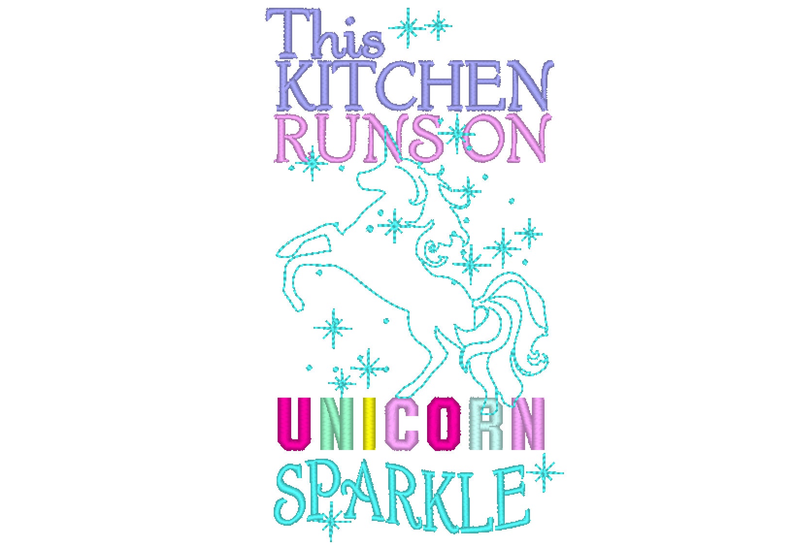 Unicorn sparkle Saying quote Set of 6 kitchen dish towel Kids apron machine embroidery designs