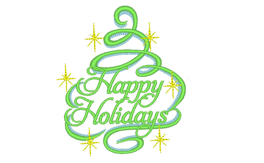 Happy Holidays Christmas tree outline machine embroidery designs swirl curl sparkling Merry Christmas design