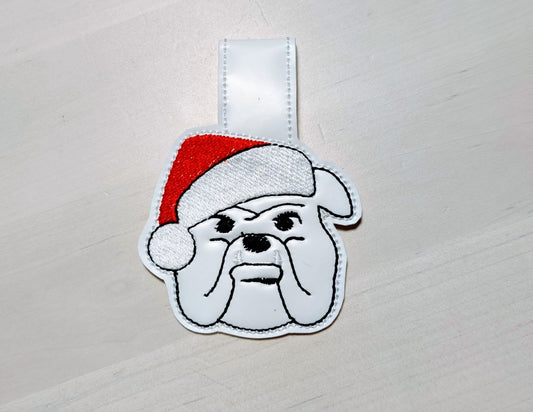 Christmas bulldog, Santa hat bulldog, bulldog pet key fob snap tab ITH | Artapli - image 1