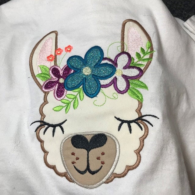 Floral Llama alpaca head pretty eyes flower crown applique machine embroidery designs