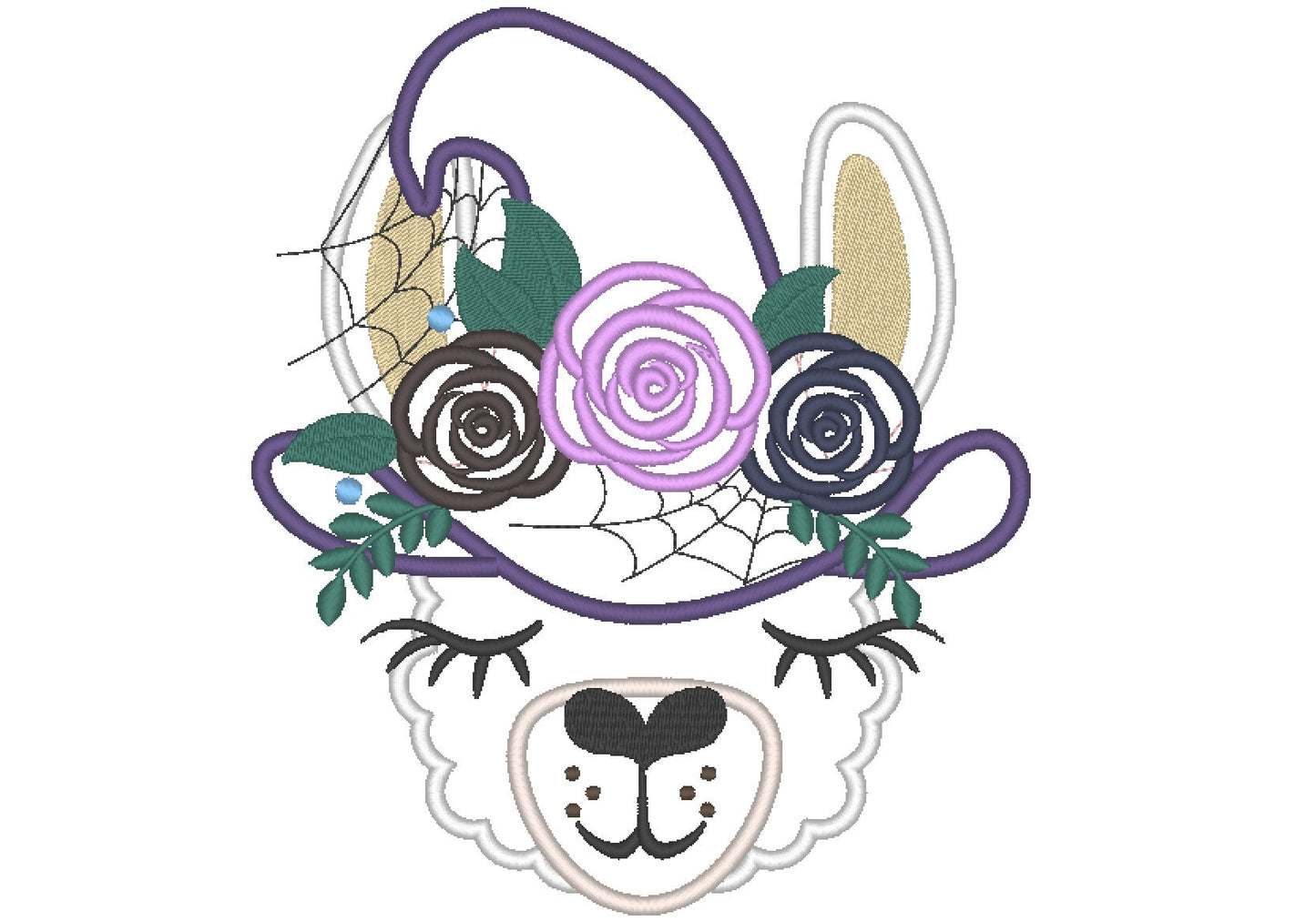 Llama Alpaca with Floral Witch Hat Applique Embroidery 5" 7" 6" 10" | PES DST JEF | Artapli
