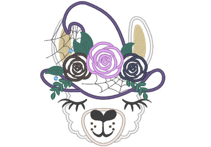 Llama Alpaca with Floral Witch Hat Applique Embroidery 5" 7" 6" 10" | PES DST JEF | Artapli