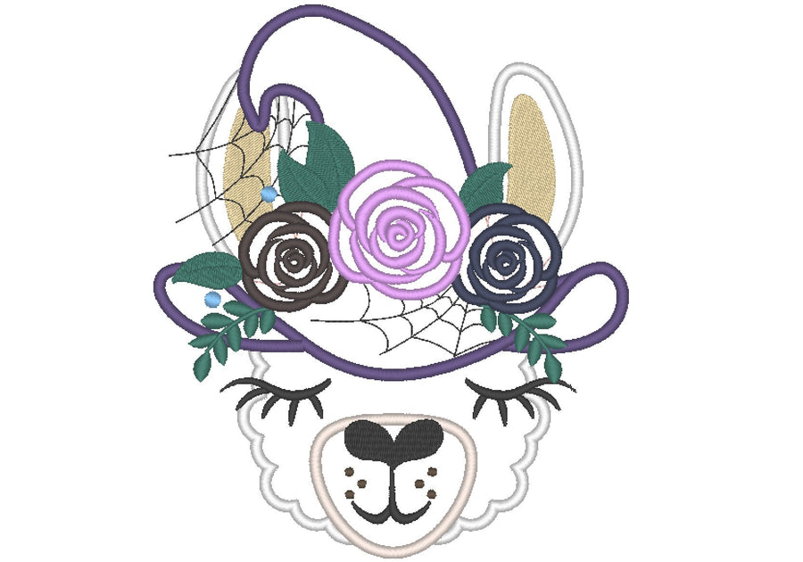 Llama Alpaca with Floral Witch Hat Applique Embroidery 5" 7" 6" 10" | PES DST JEF | Artapli