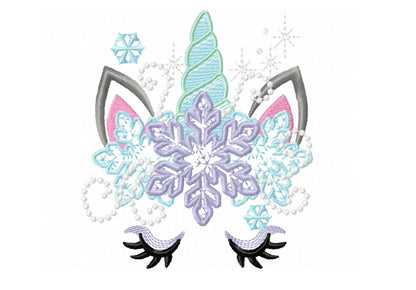 Frozen snowflake Christmas Unicorn head light stitch pretty eyes kids girls machine embroidery designs