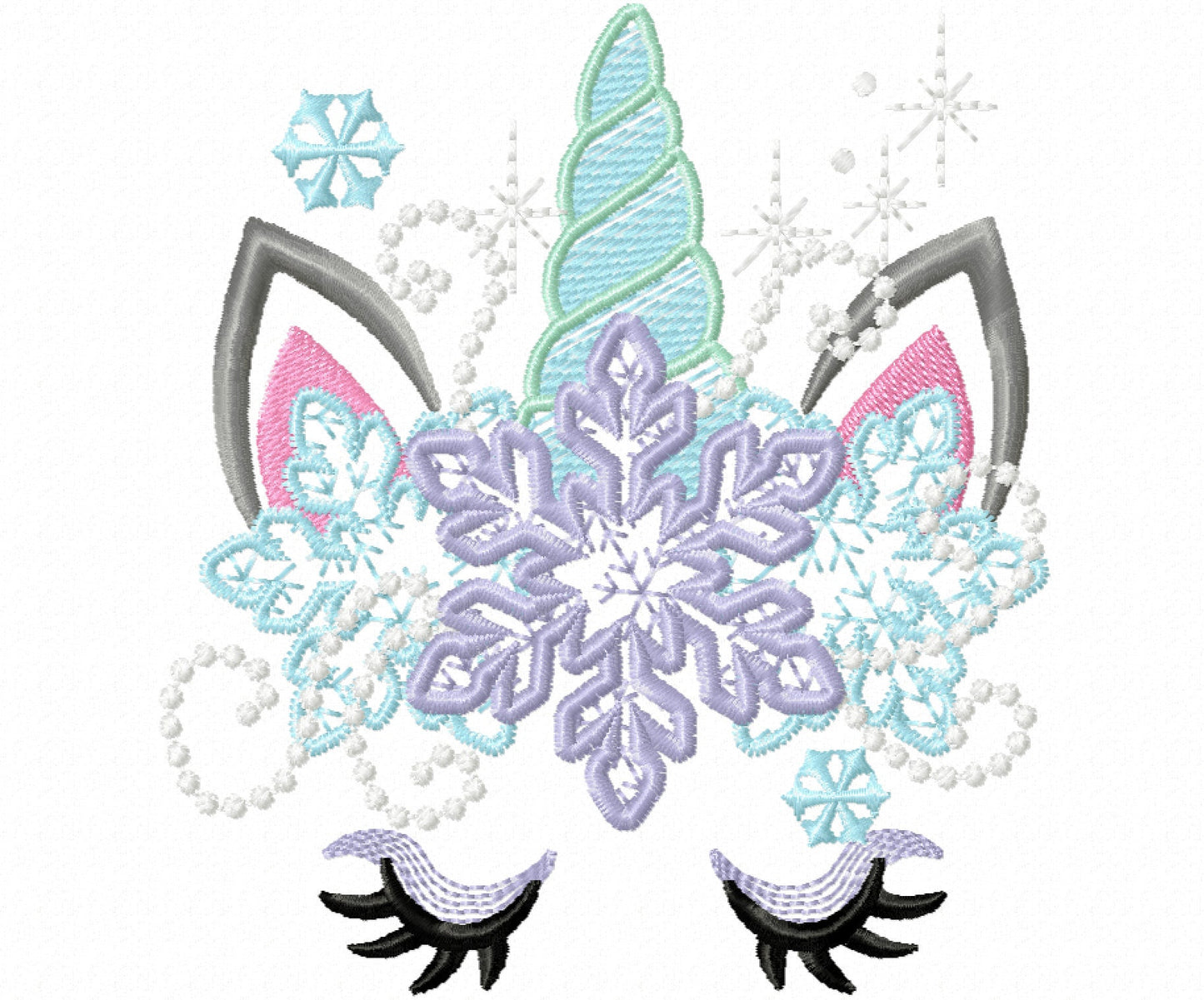 Frozen snowflake Christmas Unicorn head light stitch pretty eyes kids girls machine embroidery designs