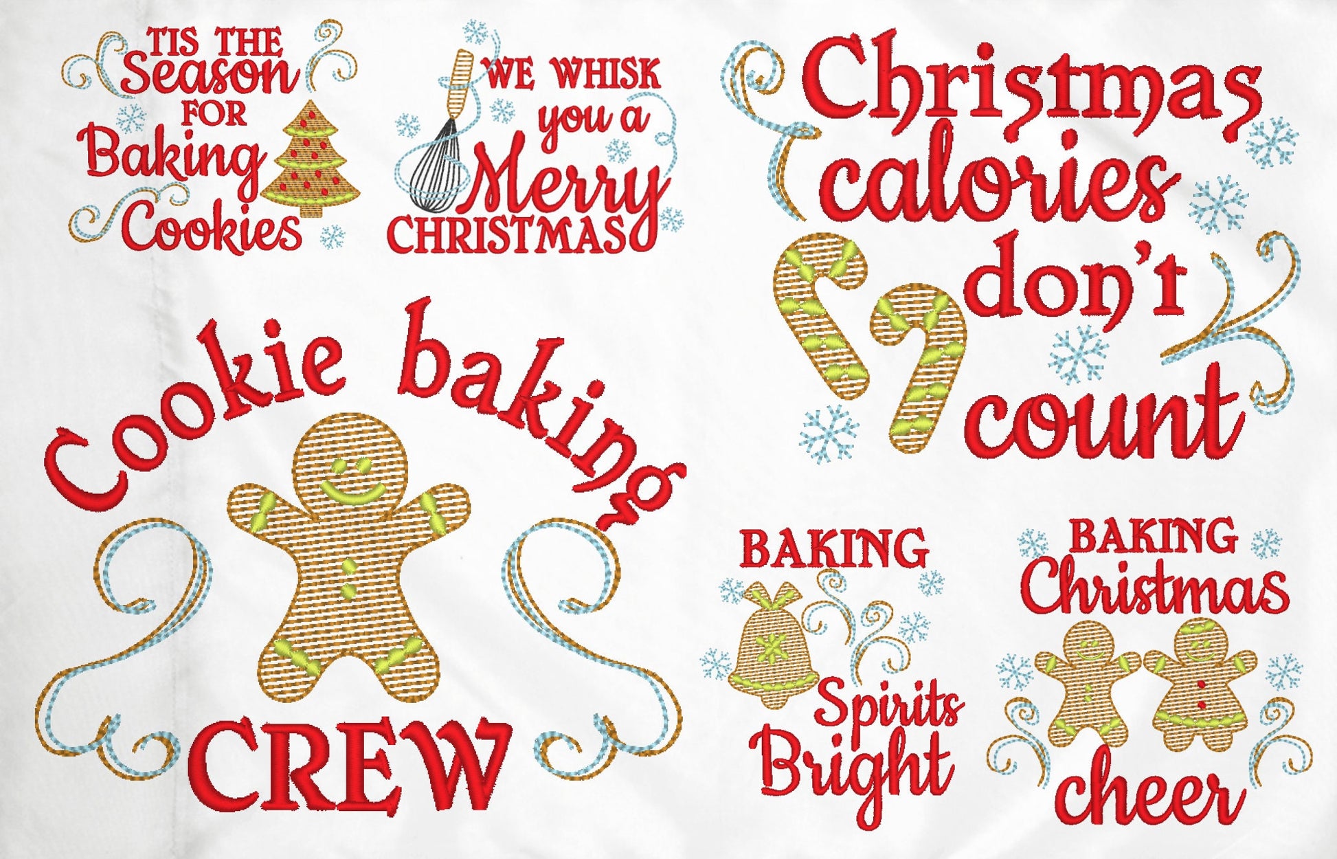Merry Christmas kitchen dish towel baking kids apron cookie SET of 6 types machine embroidery designs