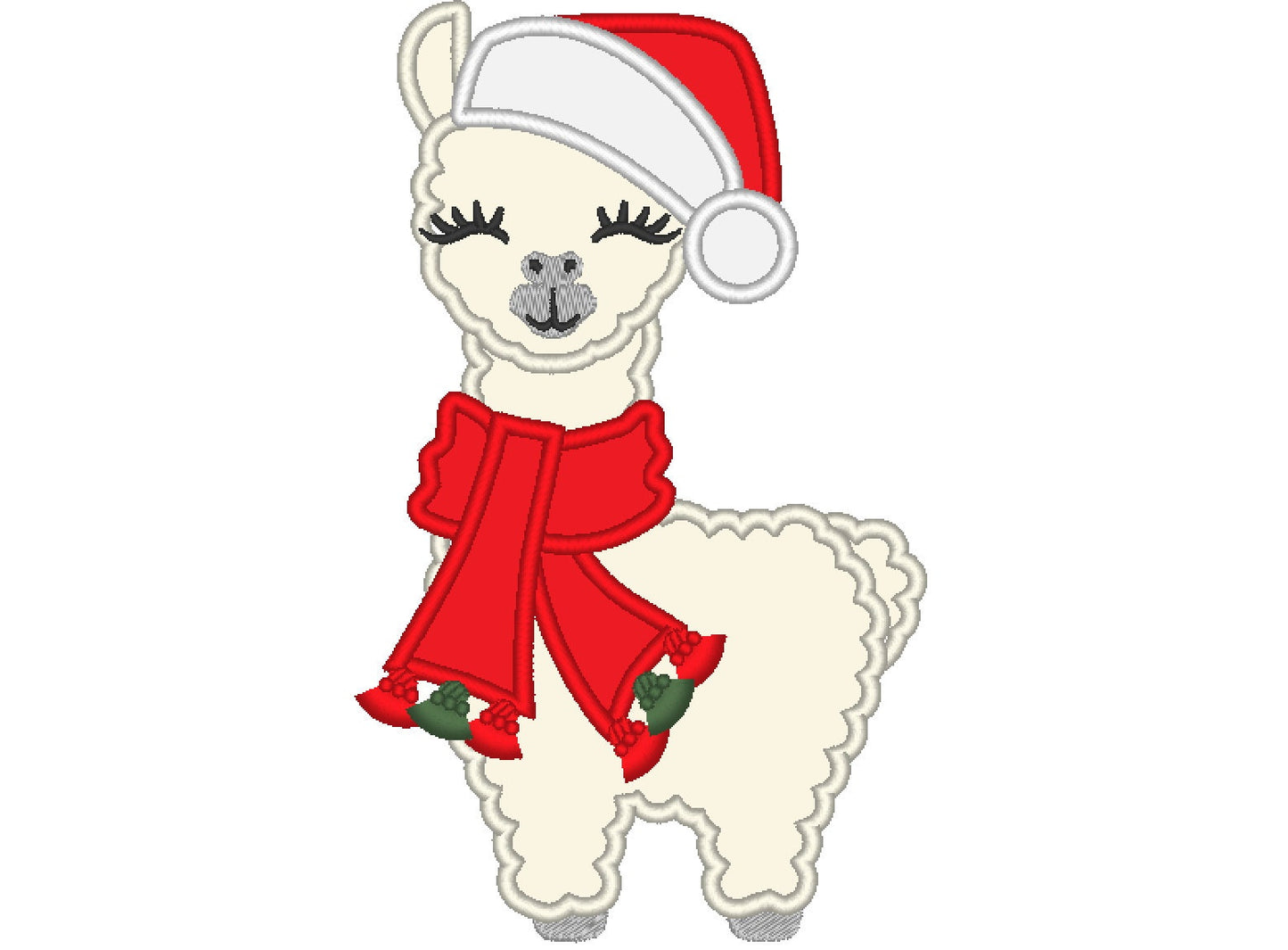 Santa hat winter llama applique machine embroidery designs christmas Alpaca fringed scarf kids baby boy