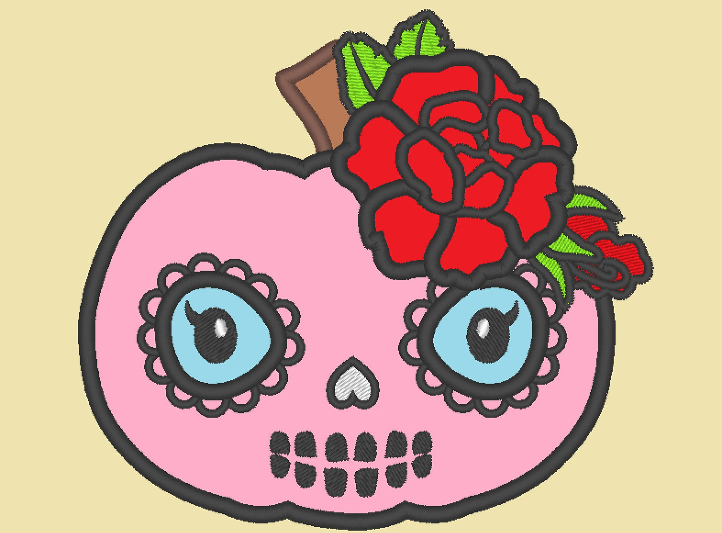 Floral Pumpkin Calavera Skull – Sizes 4" 5" 6" 7" Digital Embroidery File | Artapli