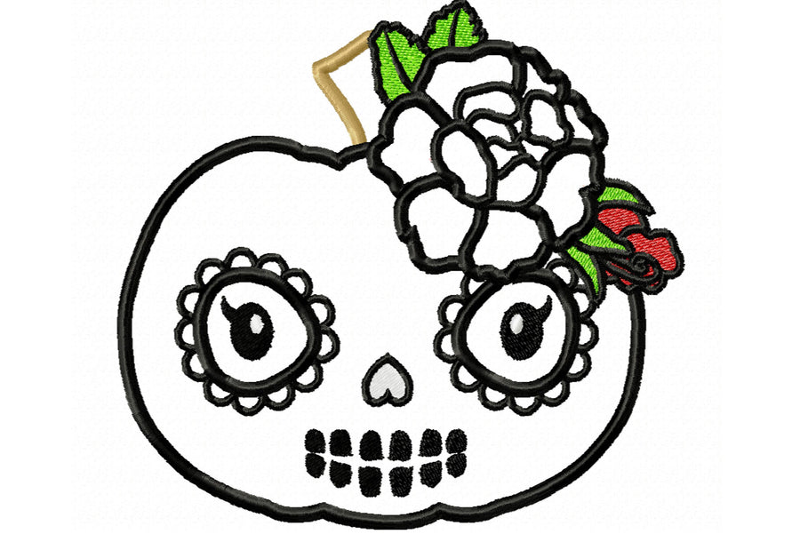 Floral Pumpkin Calavera Skull Applique Embroidery 4" 5" 6" 7" | PES DST JEF | Artapli