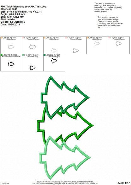 Woodland Tree Trio Applique three Christmas tree in a row machine embroidery designs