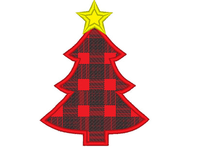 Plaid Checked Christmas tree Woodland Tree Applique machine embroidery designs