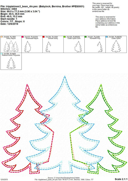 Merry Christmas  Woodlands Tree Trio Triple bean stitch Raggedy edge Applique designs Free Edge Applique
