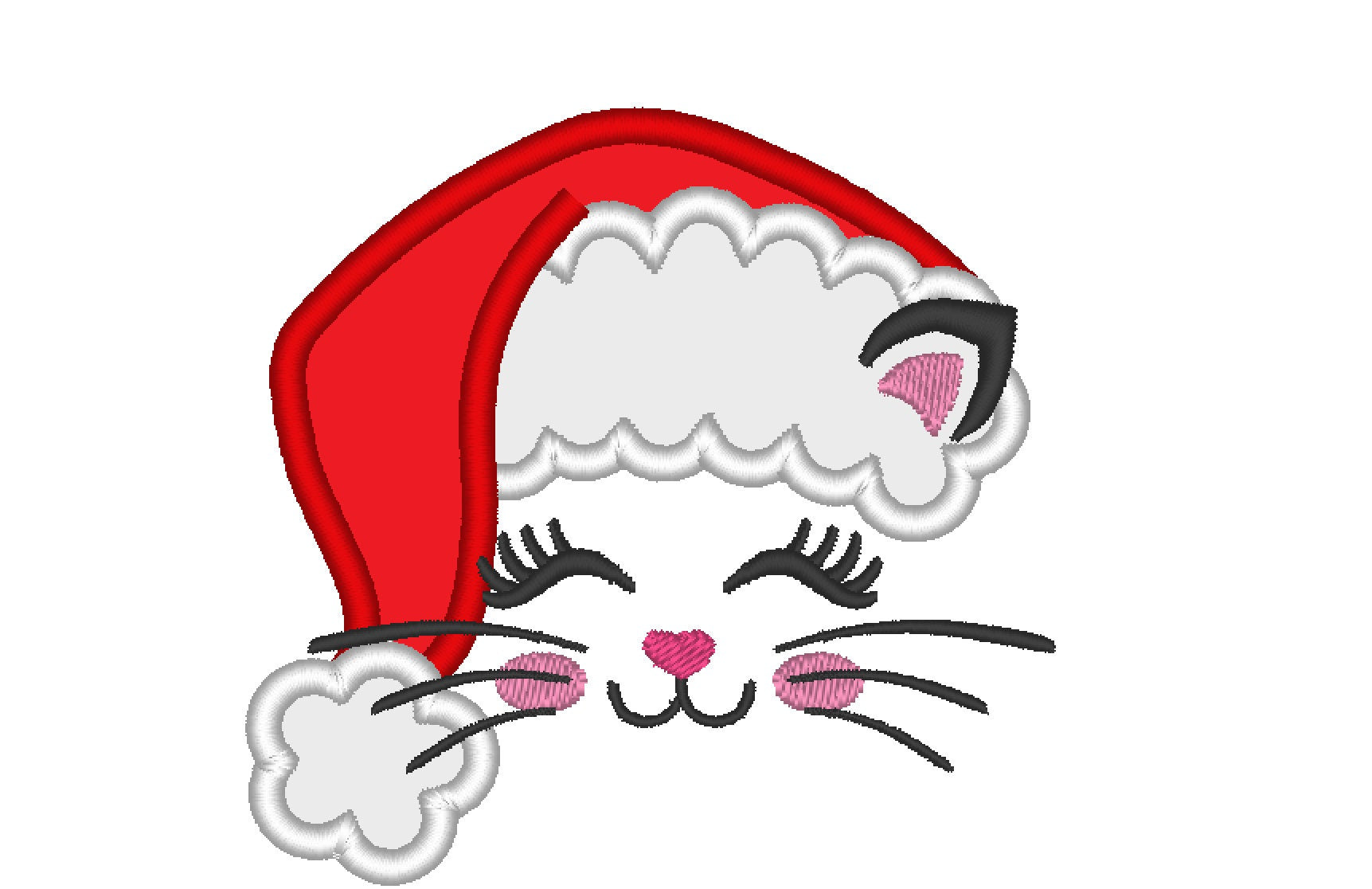 Little Christmas Kitty cat with Santa hat applique machine embroidery designs cute kitten face