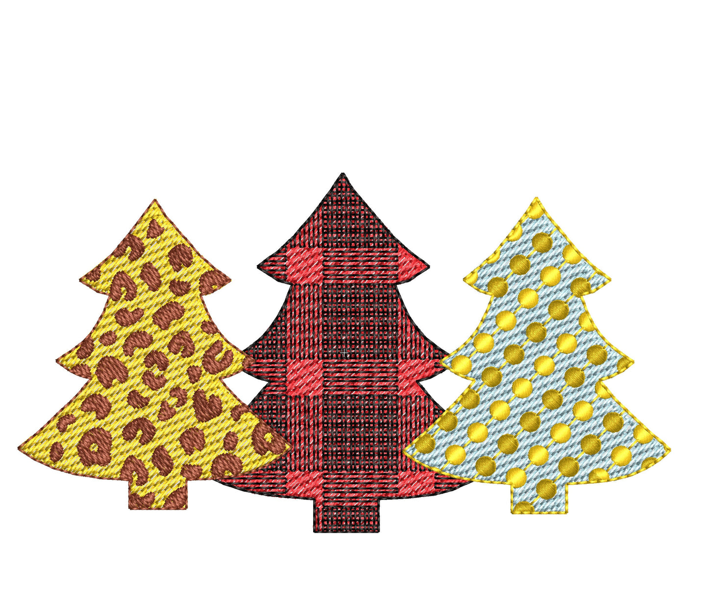 Plaid checked Polka dot Chevron Woodlands Tree Trio Fill stitch light  Triple embroidery design 3 Christmas tree in a row embroidery