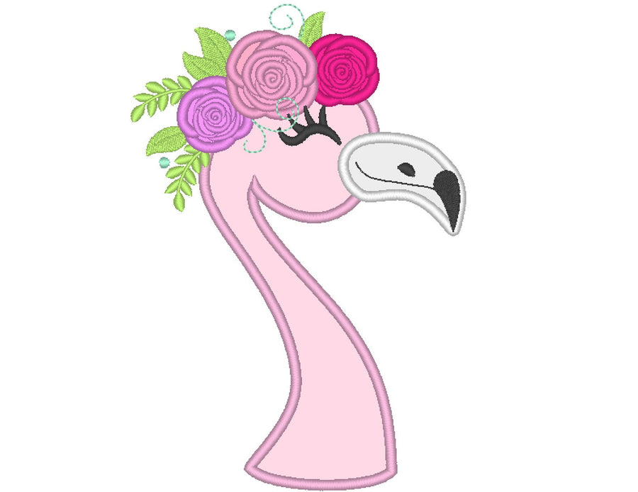 Flamingo head floral crown machine embroidery Applique Embroidery 5" 5.5" 6" 7" 8" 10" | PES DST JEF | Artapli
