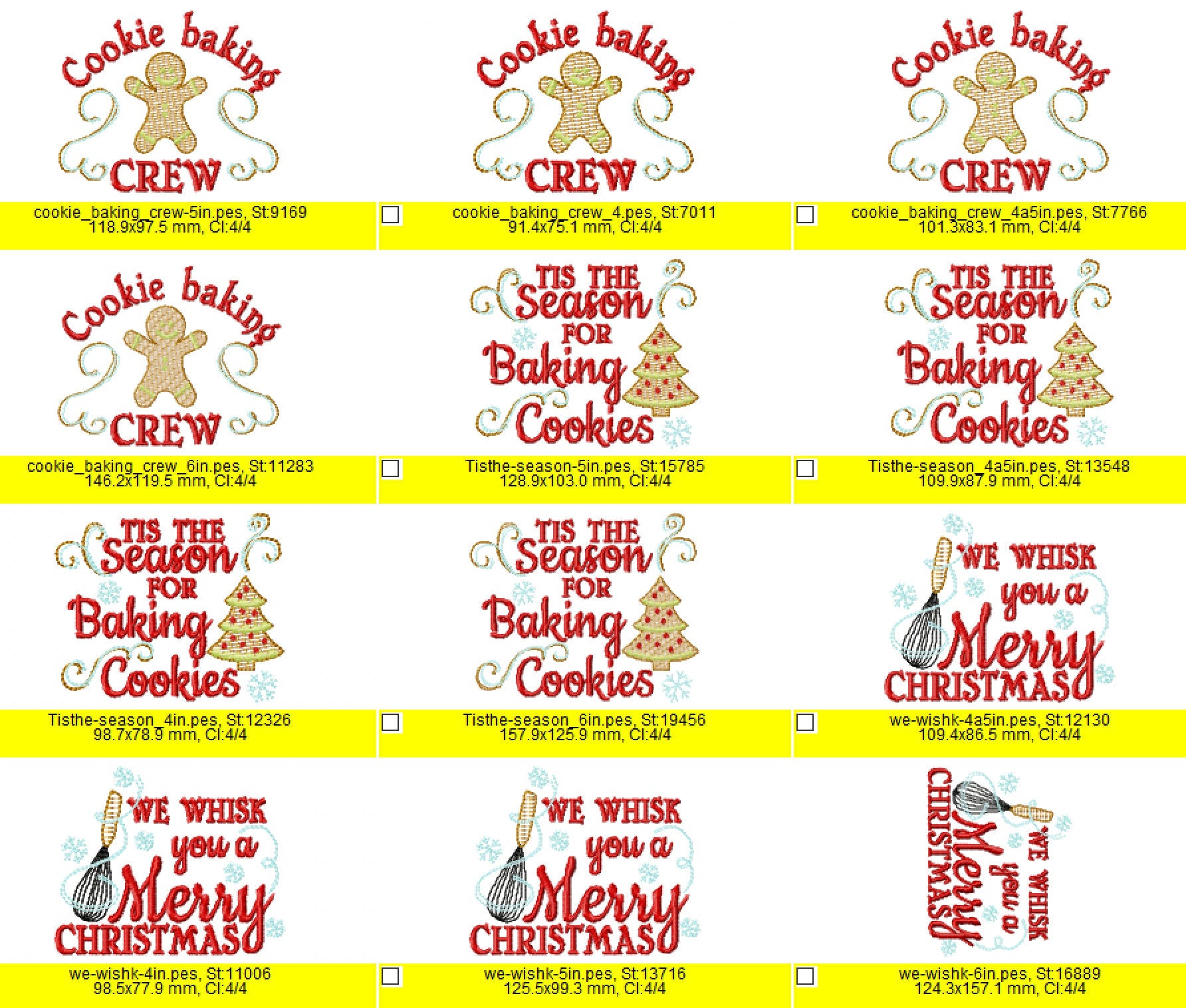 Merry Christmas kitchen dish towel baking kids apron cookie SET of 6 types machine embroidery designs