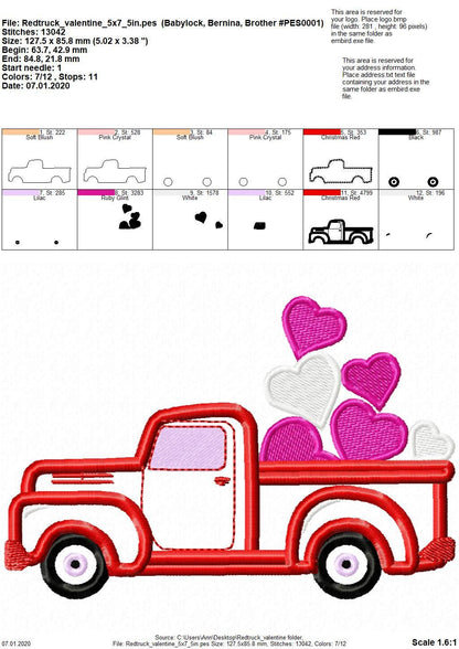 Red Truck with Hearts