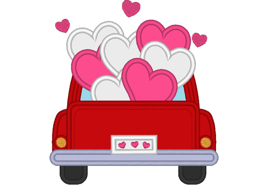 Red Truck Back with Hearts Applique Embroidery 4" 4.5" 5" 6" 6.5" 7" | PES DST JEF | Artapli
