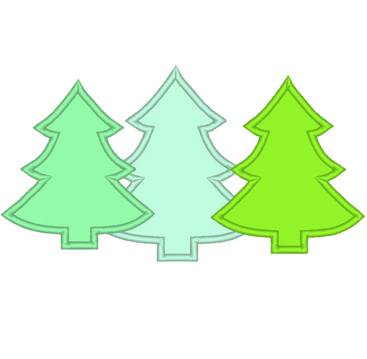 Woodland Tree Trio Applique three Christmas tree in a row machine embroidery designs