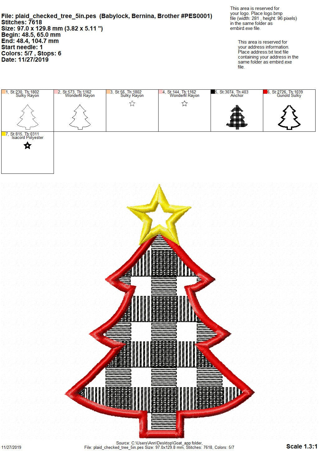 Plaid Checked Christmas tree Woodland Tree Applique machine embroidery designs
