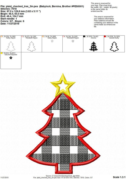 Plaid Checked Christmas tree Woodland Tree Applique machine embroidery designs