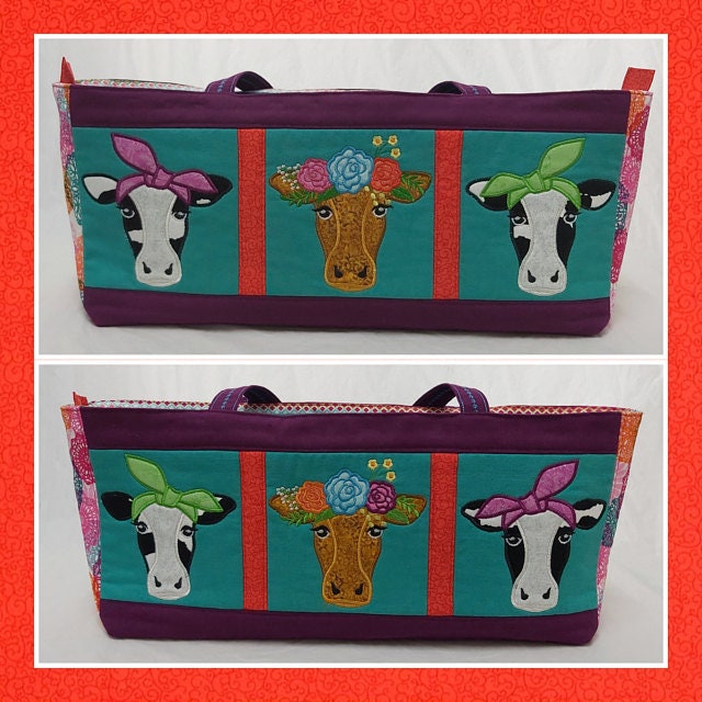 Floral Cow face with rose flower crown Farm animal Applique machine embroidery designs