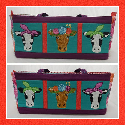 Floral Cow face with rose flower crown Farm animal Applique machine embroidery designs