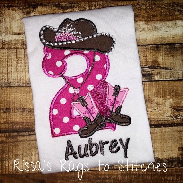 Girly Cowboy Cowgirl Birthday Number Six 6 applique machine embroidery designs
