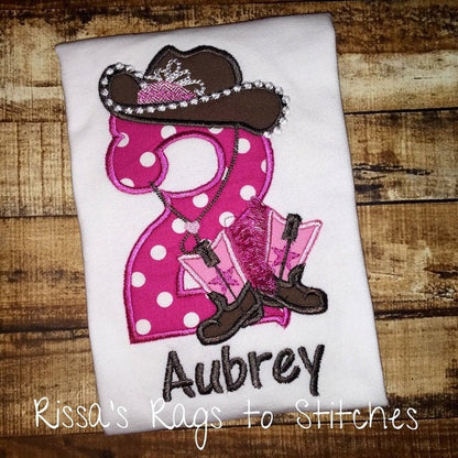 Girly Cowboy Cowgirl Birthday Number Six 6 applique machine embroidery designs