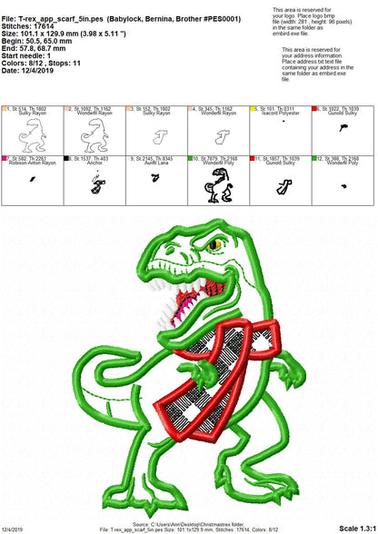 Plaid Checked Christmas scarf T-rex dinosaur  machine applique designs assorted sizes
