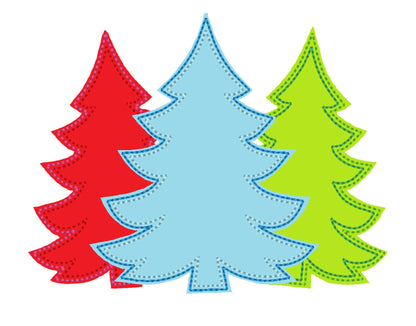 Merry Christmas  Woodlands Tree Trio Triple bean stitch Raggedy edge Applique designs Free Edge Applique