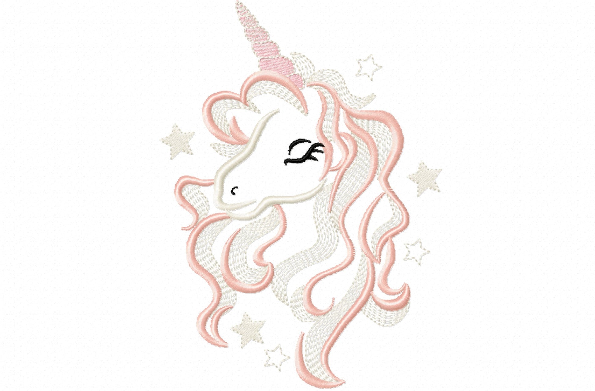 Light stitch pretty Unicorn swirl curl hair star machine embroidery designs