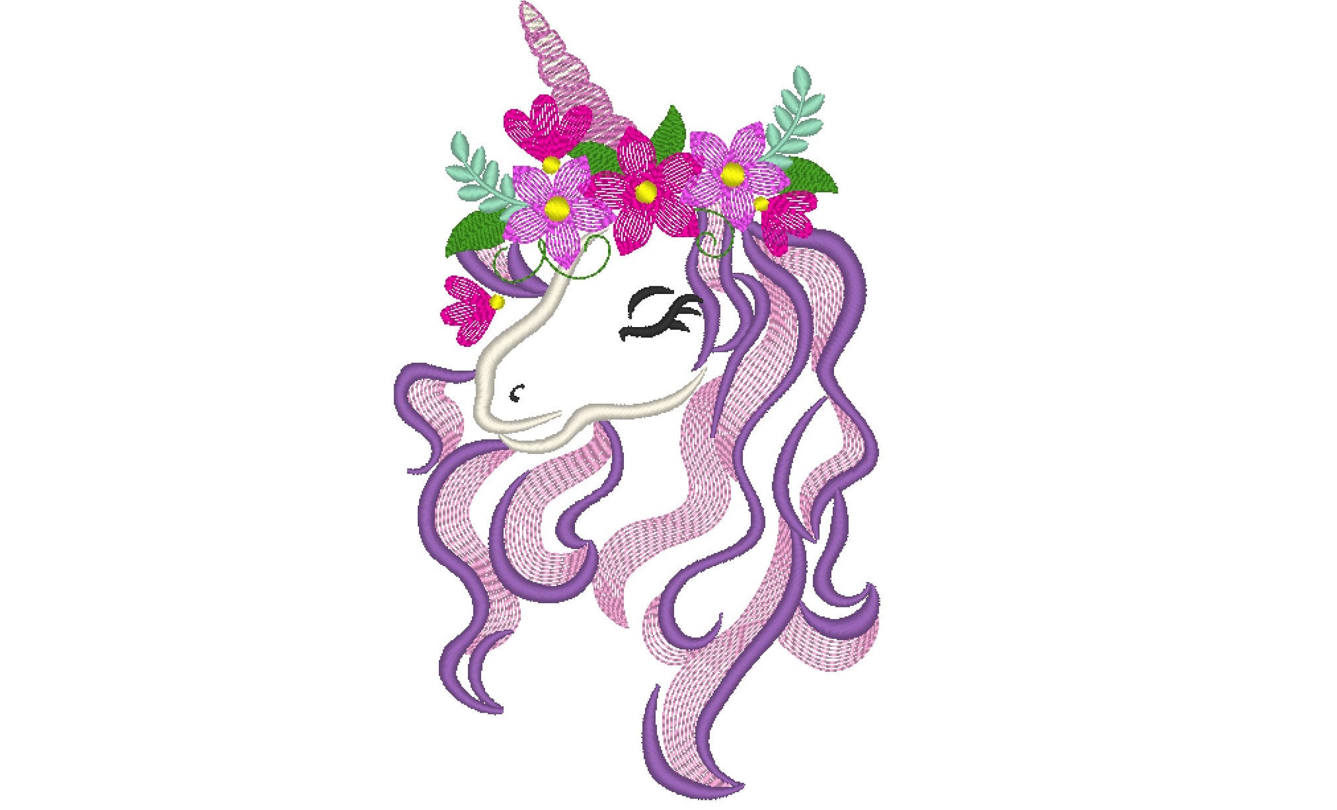 Floral crown Unicorn head summer girl machine Embroidery 4" 5" 6" 7" 8" 9" | PES DST JEF | Artapli