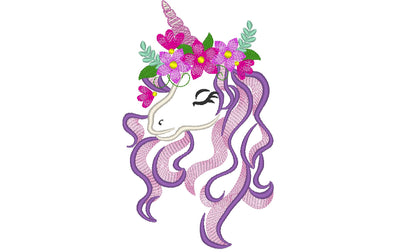 Floral crown Unicorn head summer girl machine Embroidery 4" 5" 6" 7" 8" 9" | PES DST JEF | Artapli