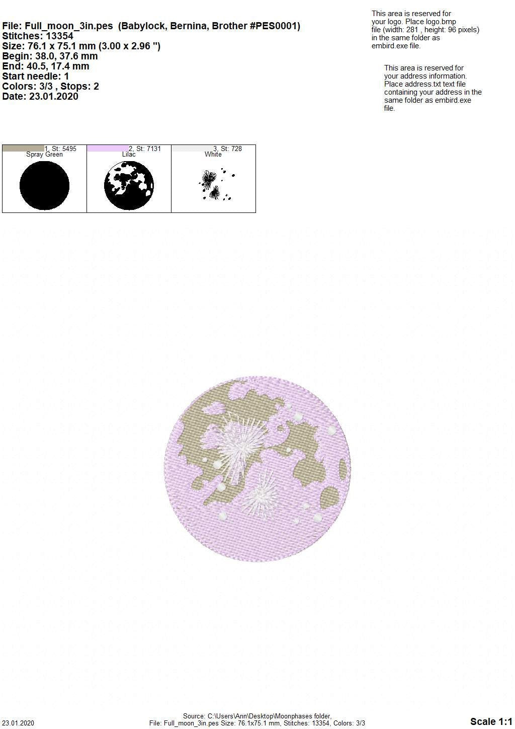 Moon Phases / Glow in the dark special – Magic embroidery design by Artapli