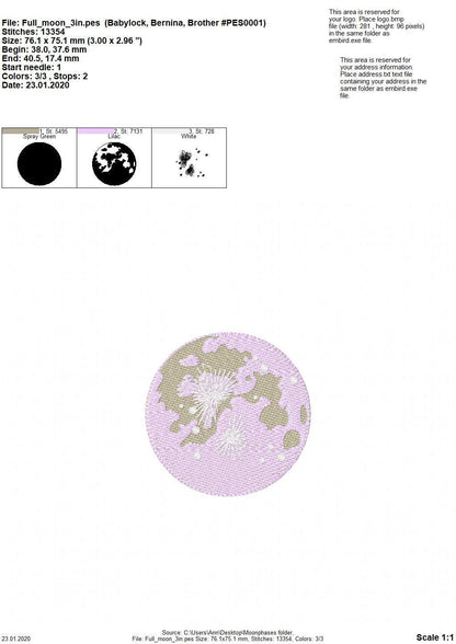 Moon Phases / Glow in the dark special – Magic embroidery design by Artapli