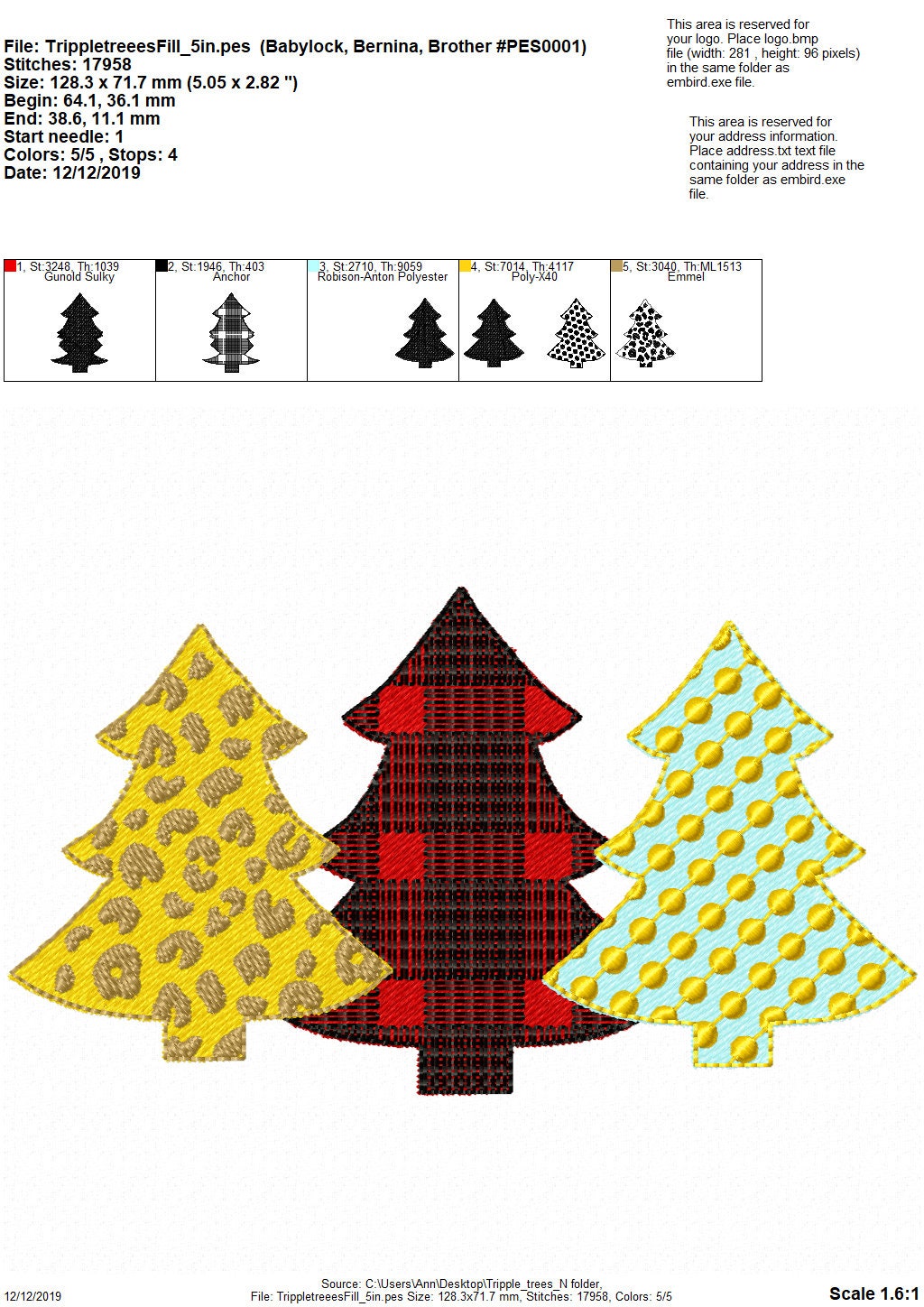 Plaid checked Polka dot Chevron Woodlands Tree Trio Fill stitch light  Triple embroidery design 3 Christmas tree in a row embroidery