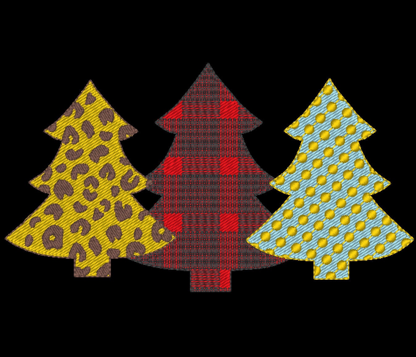 Plaid checked Polka dot Chevron Woodlands Tree Trio Fill stitch light  Triple embroidery design 3 Christmas tree in a row embroidery