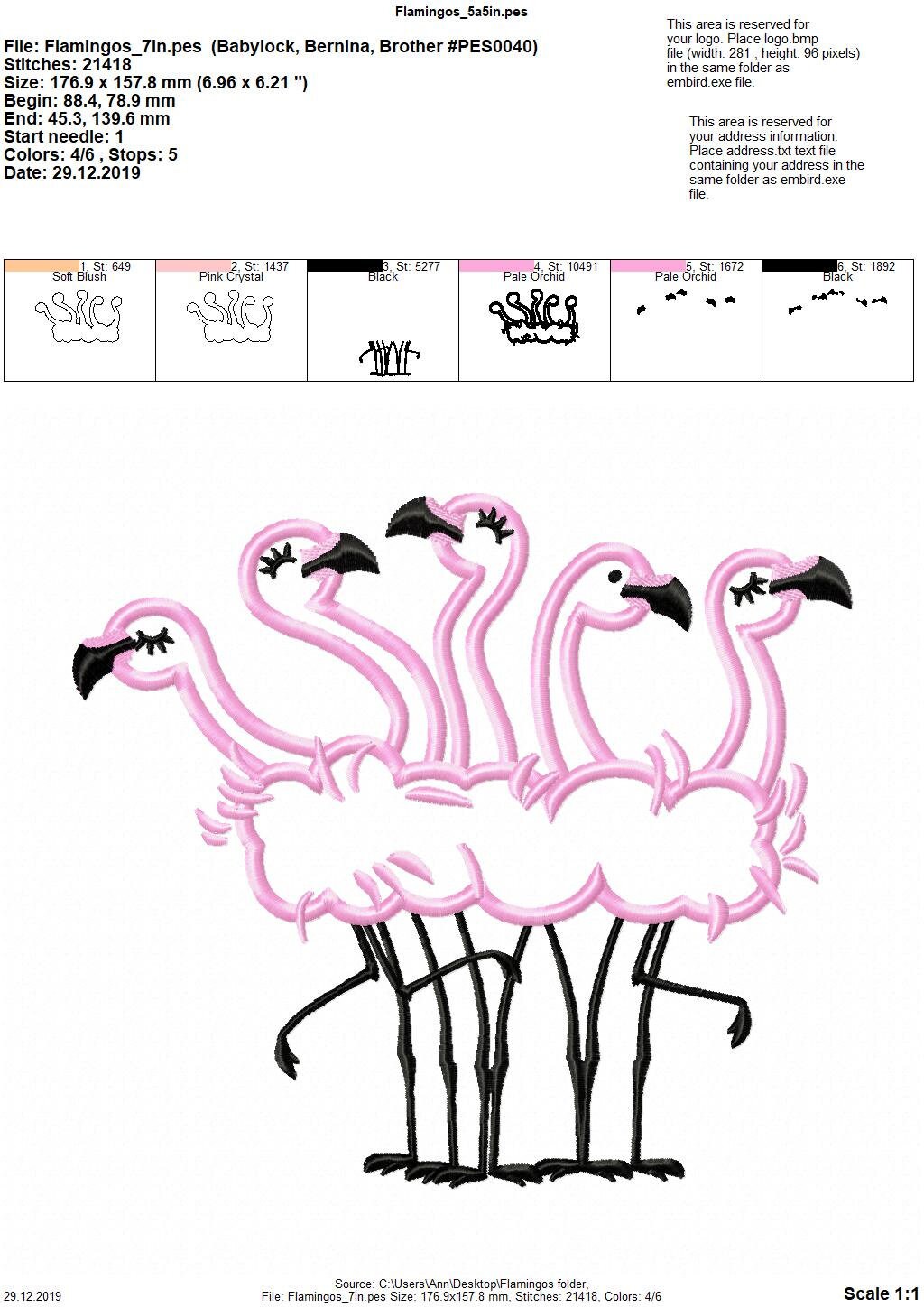 Flamingo Bird Flock of Flamingos applique machine embroidery designs 