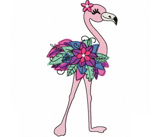 Watercolor effect Floral Flamingo Bird fill stitch machine embroidery designs